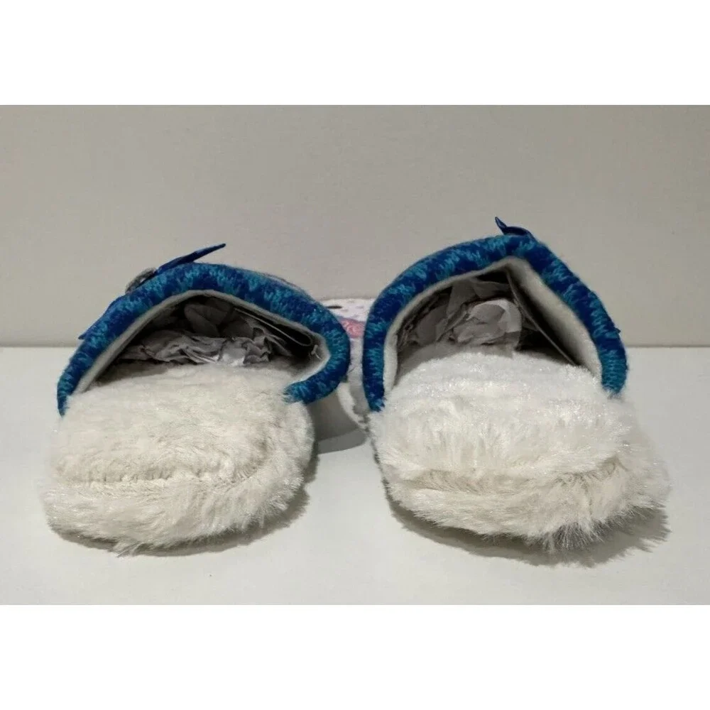 Vee Vee girl size M 12/13 slip on blue slippers geometric heart print and bow
